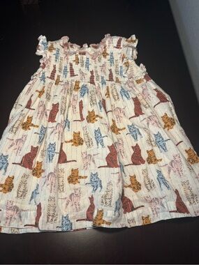 Pink Chicken Stevie Dress Tabby Cats Smocked Metallic Stripe Cotton 6-12 Months